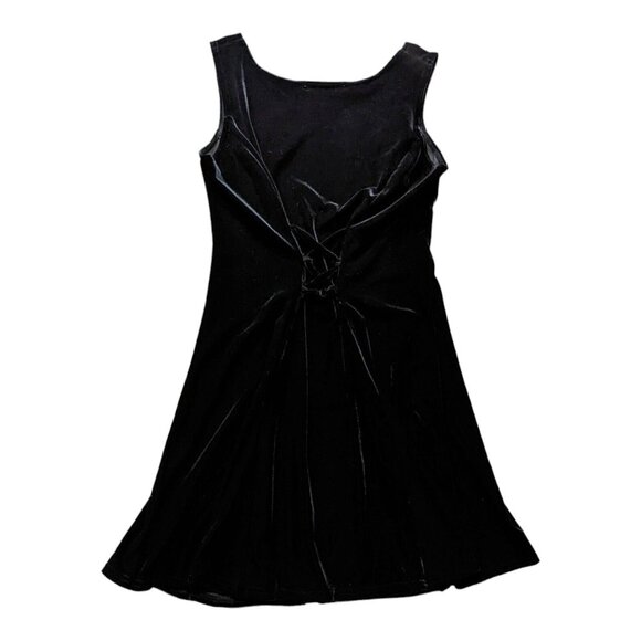 Vintage Benson Smith Dress Women's 11/12 Black Velvet Lace Up Goth Pleated - Picture 2 of 11